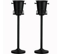 Lot de 2 seaux à glace avec support en acier inoxydable pour fête, bar, barbecue, mariage, karaoké, club, cuisine, noir