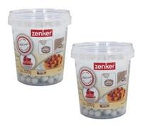 Zenker 9929850 Lot de 2 seaux de billes de cuisson pour pâte sablée, billes pour cuisson pâte sablée, billes cuisson fond de tarte, Céramique, Blanc, 1,1 cm
