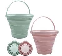Lot de 2 seaux de nettoyage, 5 l, portable, petit seau de nettoyage, pliable, en plastique, pour lavage de voiture, camping en plein air, récupération d'eau, jeu d'enfant, alimentation des animaux