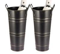 Lot de 2 seaux de parapluie en métal pour cannes de marche et seau à fleurs, organiseur de rangement polyvalent avec vase de sol robuste, idéal pour tenir des parapluies | avec organisation d'entrée