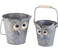 lot de 2 seaux déco chouette - cache-pot zinc avec anse Décoration jardin Ø15/19cm