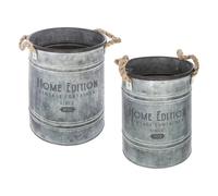 Atmosphera Seaux Set de 2 en métal Gris