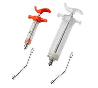 Lot de 2 seringues d'alimentation avec 2 buses de rinçage, dosage réglable, seringues réutilisables pour petits animaux, nouveau-nés, animaux domestiques, petits moutons, cochons, chiens, chats
