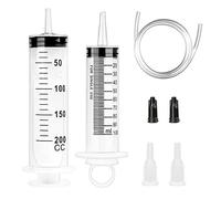 Lot de 2 seringues de 100 + 200 ml avec tuyau - Seringues de dosage - Seringues à huile - Seringues en plastique pour le transfert de liquide - Seringues pour expériences