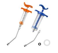 Lot de 2 seringues de chèvre réutilisables, 2 buses de pulvérisation réglables pour oiseaux, bétail, mouton, chèvre, cheval, cochon, chien (20 ml + 50 ml)