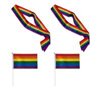 Lot de 2 serpentins arc-en-ciel, 2 drapeaux de vagues arc-en-ciel, rubans de cérémonie arc-en-ciel, ceintures arc-en-ciel, rubans de fête arc-en-ciel, décorations de fierté, rubans amusants