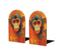 Lot de 2 serre-livres contemporains en bois pour étagères - Motif singe - Pour la maison, le bureau, les bibliothèques