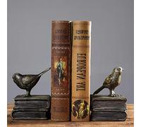 Lot de 2 Serre-Livres Décoratifs en Résine Motif Oiseaux