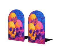 Lot de 2 serre-livres effrayants en forme de tête de mort fluo d'Halloween pour étagères pour la maison, le bureau, les bibliothèques