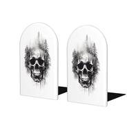 Lot de 2 serre-livres en bois à double exposition Motif tête de mort Forêt Pour la maison, le bureau, les bibliothèques
