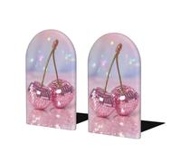Lot de 2 serre-livres en bois avec boules disco roses et cerises pour étagères, pour la maison, le bureau, les bibliothèques