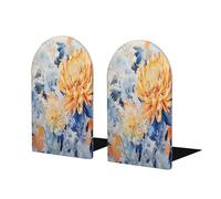 Lot de 2 serre-livres en bois avec chrysanthème aquarelle jaune pour étagères, serre-livres en bois très résistants et antidérapants pour la maison, le bureau, la décoration d'étude
