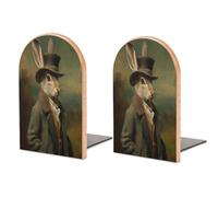Lot de 2 serre-livres en bois avec motif de lièvre dans un manoir de campagne - Portrait - Organiseur de bureau robuste pour la maison, le bureau, les bibliothèques