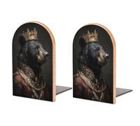 Lot de 2 serre-livres en bois avec motif ours noir en tenue royale pour la maison, le bureau, les bibliothèques