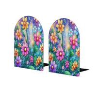 Lot de 2 serre-livres en bois avec petites fleurs colorées pour étagères, serre-livres en bois très résistants et antidérapants pour la maison, le bureau, la décoration d'étude