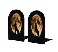 Lot de 2 serre-livres en bois clair en forme de loup hurlant et lune pour étagères, serre-livres en bois très résistants et antidérapants pour la maison, le bureau, la décoration d'étude