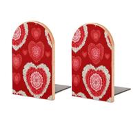 Lot de 2 serre-livres en bois en forme de cœur rouge en forme de mandalas en forme de cœur pour la maison, le bureau, les bibliothèques