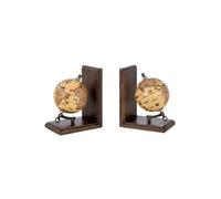 Lot de 2 Serre-Livres en Bois "Globe" 18cm Marron & Orange