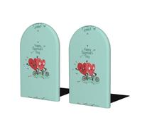 Lot de 2 serre-livres en bois imprimé « Two Hearts Fall in Love On Bicycle », serre-livres décoratifs pour étagères, butoir de livre robuste pour cadeau, maison, bureau, école