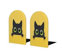 Lot de 2 serre-livres en bois pour étagères en forme de chat noir, chaton, jaune, très résistant, antidérapant, pour la maison, le bureau, l'étude, la décoration