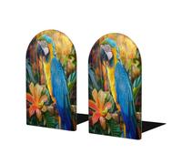 Lot de 2 serre-livres en bois pour étagères en forme de perroquet bleu et jaune