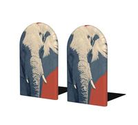 Lot de 2 serre-livres en bois pour étagères Motif éléphant Blanc