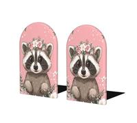 Lot de 2 serre-livres en bois pour étagères Motif raton laveur avec couronne de fleurs