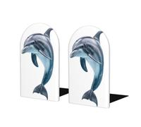 Lot de 2 serre-livres en bois pour étagères sous l'eau en forme de dauphin pour la maison, le bureau, les bibliothèques