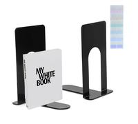 Lot de 2 serre-livres en métal - 80 x 70 x 130 mm - Pour livres, magazines et DVD - Noir - Avec 1 autocollant d'étiquette