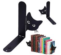 Lot de 2 serre-livres en métal - En métal - Pour les amateurs de livres et les amoureux des chats - Pour l'école, le bureau et la maison - Noir