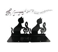 Lot de 2 Serre-Livres en métal Fin antidérapants en Forme de Chats et Note de Musique pour bibliothèque, école, Bureau, Maison Music Note