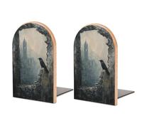 Lot de 2 serre-livres gothiques en bois ruiné en forme de corbeau noir pour la maison, le bureau, les bibliothèques