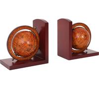 2x serre-livres MENDLER HWC-B79, globe terrestre, mappemonde, marron Marron