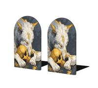 Lot de 2 serre-livres loup endormis avec tête de mort dorée pour étagères, organiseur de livres en bois pour la maison, le bureau, les bibliothèques