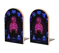 Lot De 2 Serre-Livres Neon Horoscope Circle Zodiac Astrologie Signes Scorpion Support De Livre Antidérapant en Bois pour Bibliothèque De Bureau