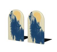 Lot de 2 serre-livres vintage en bois pour étagères Motif loup hurlant dans la forêt pour la maison, le bureau, les bibliothèques