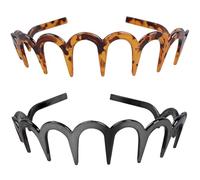 Lot de 2 serre-tête en zigzag pour femme, serre-tête, peigne à cheveux en forme de dent de requin, serre-tête en plastique ondulé (marron léopard et noir)