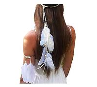 Lot de 2 serre-tête et brassard hippie avec plumes de paon pour femme - Fait à la main - Accessoire de mariage