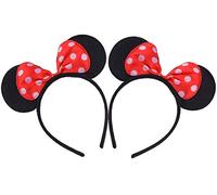 Lot de 2 serre-tête oreilles de souris sur serre-tête avec nœud rouge et blanc à pois pour adultes/enfants - Accessoire de décoration de fête - Rouge à pois