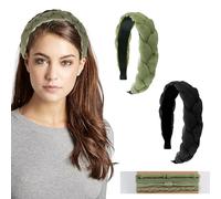 Lot de 2 serre-têtes en velours tressés - Couleur unie - Style rétro - Nettoyant pour le visage et accessoires de cheveux - Livré avec 4 cordes vertes