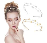 Lot de 2 serre-têtes étoiles,bandeau étoile en métal strass alliage casque décoratif,serre-tête en forme d'étoile,cristal cheveux cerceau or argent accessoires cheveux,serre-tête pour filles