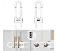 Lot de 2 serrures de placard réutilisables coulissantes de sécurité pour enfants, en forme de U réglable à 3 chiffres avec mot de passe pour armoires de cuisine et armoires, installation sans perçage