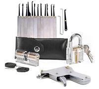 Lot de 2 serrures transparentes avec 15 crochets de crochetage, 1 outil d'ouverture de serrurier, kit d'entraînement pour serrurier débutant (argenté)