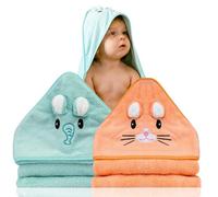 Lot de 2 serviette de bain a capuche bebe - Idée Cadeau Naissance Garçon - Cape de bain bebe animaux 0-3 ans - Sortie de bain bebe douce - serviette de bain bebe Originale - Cadeaux pour Nouveau-né