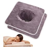 Lot de 2 serviettes de lit massage avec trou pour le visage, 35, 6 x 35, 6 cm, housse table massage en microfibre avec bordure fine, douce, absorbante, ne perd pas ses poils, housse lit