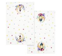 Lot de 2 serviettes de nettoyage multifonctions en microfibre, aquarelle | Chiffons absorbants pour un nettoyage efficace, utilisation en cuisine, aquarelle florale, décorations festives islamiques