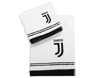 Lot de 2 serviettes pour invités en 100 % éponge de pur coton, motif Juventus, dimensions 40 x 60 cm et 60 x 100 cm, noir et blanc
