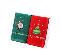 Lot de 2 Serviettes pour Le Visage de Noël, Gants de Toilette, de Noël Rouge, du Nouvel an, Serviette de Toilette pour la Maison, la Salle de Bain, Ensemble (Rouge, Vert)
