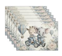 Lot de 2 Set de Table Dessin Animé Mignon Balade Montgolfière avec des Animaux Sets de Table Lavables et Antidérapants en Coton Lin, Décoration pour Table Cuisine Salle à Manger, 30 x 45 cm