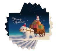 Lot de 2 Set De Table Ours Polaire Tirant des Cadeaux, 45x30cm Sets De Table Antidérapant Et Lavable Thème De Noël Résistant à Chaleur pour Tables Cuisine Fête, Bleu Foncé